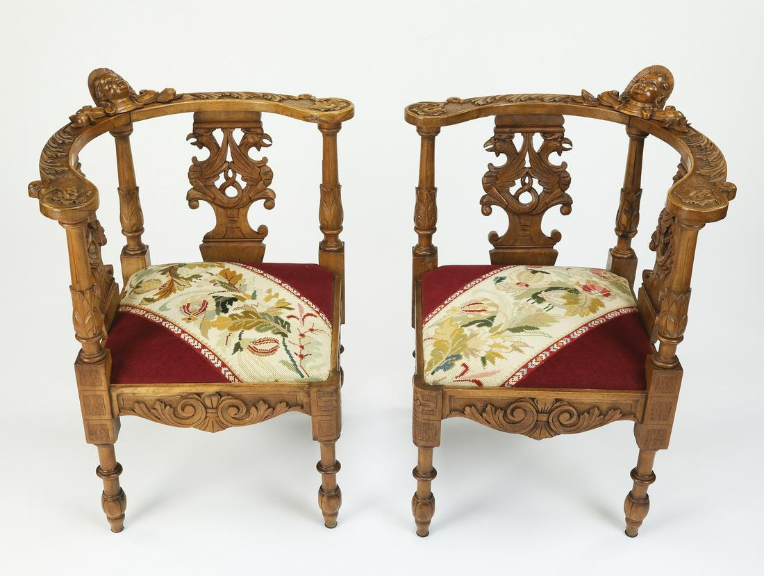 (2) French carved walnut corner chairs (1 of 4)