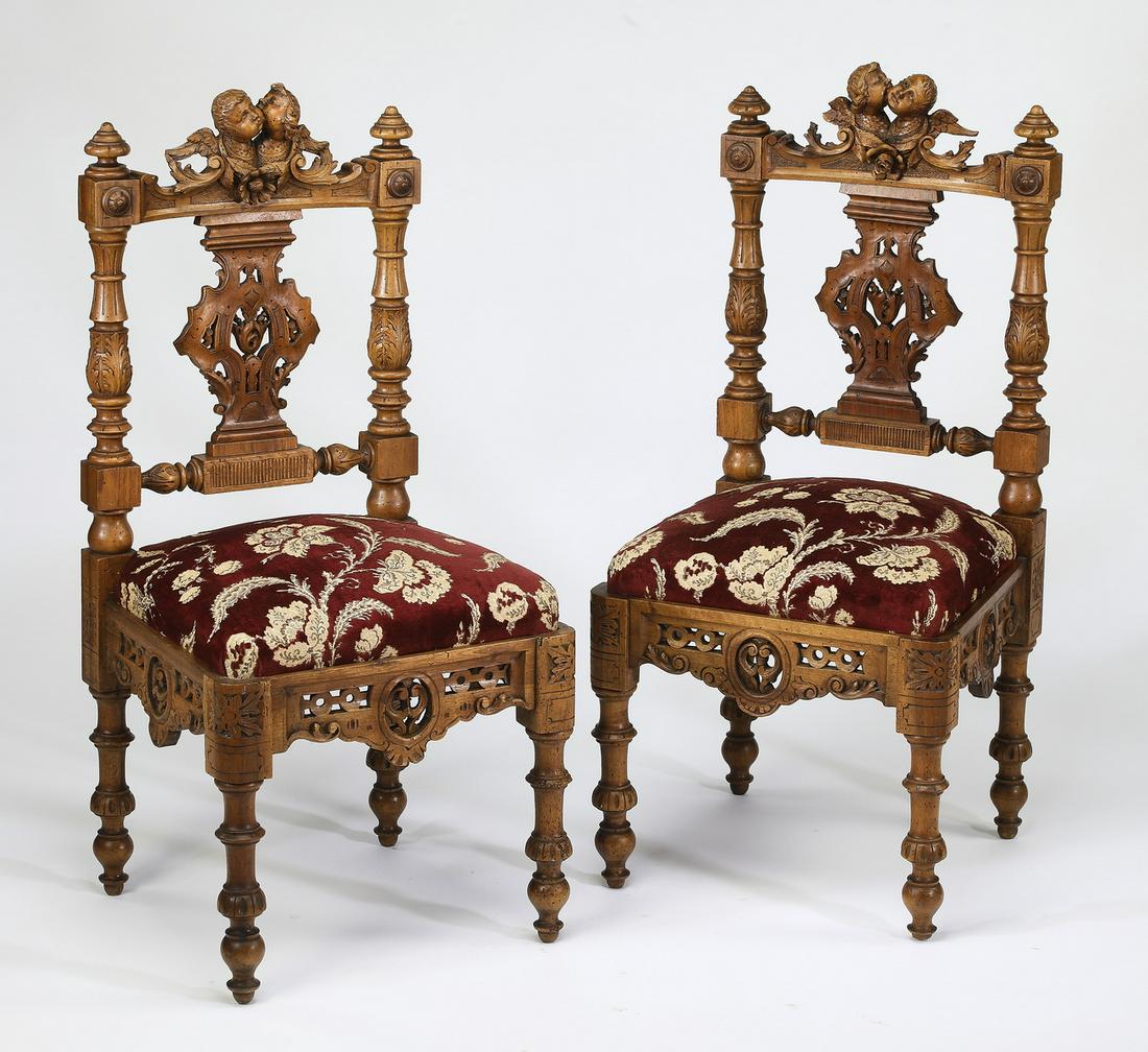 (2) 19th c. Renaissance Revival style walnut chairs (1 of 4)