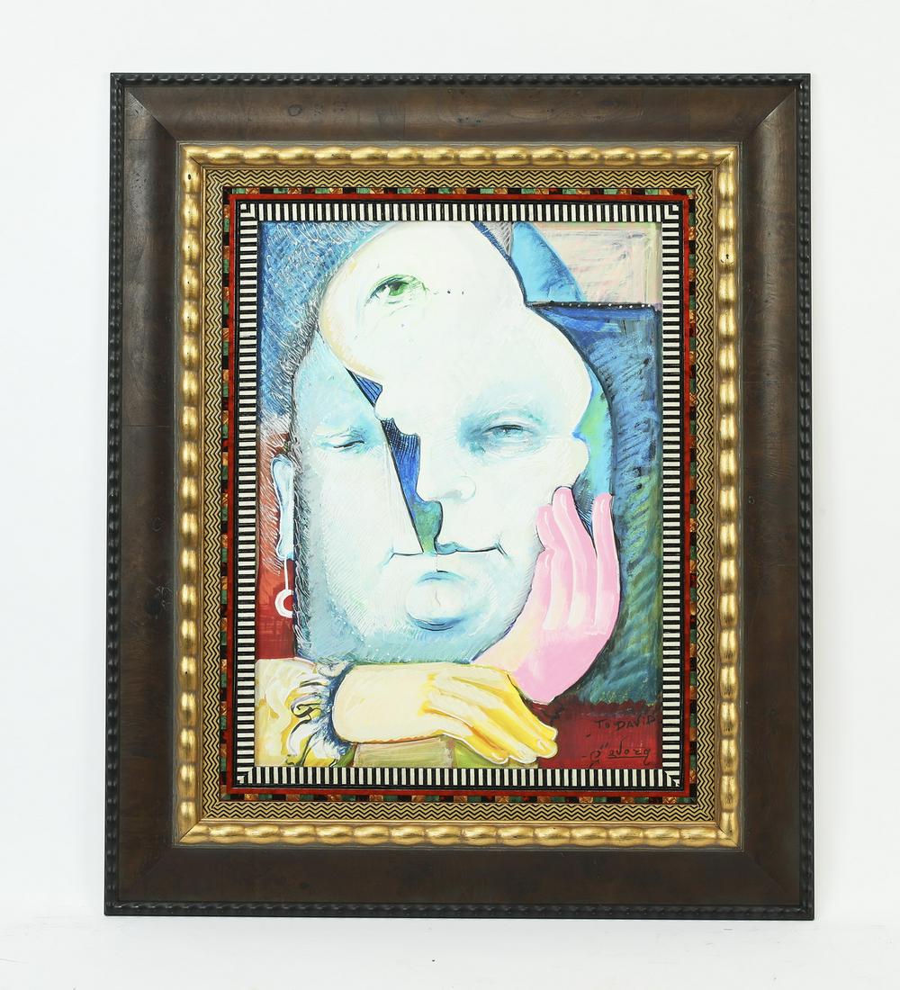 Signed Gevorg Yeghiazarian mixed media portrait (1 of 6)