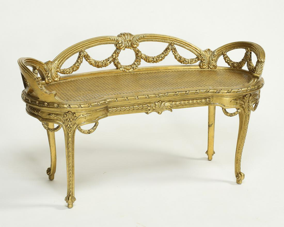 Louis XVI style gilt decorated petite canape bench (1 of 3)