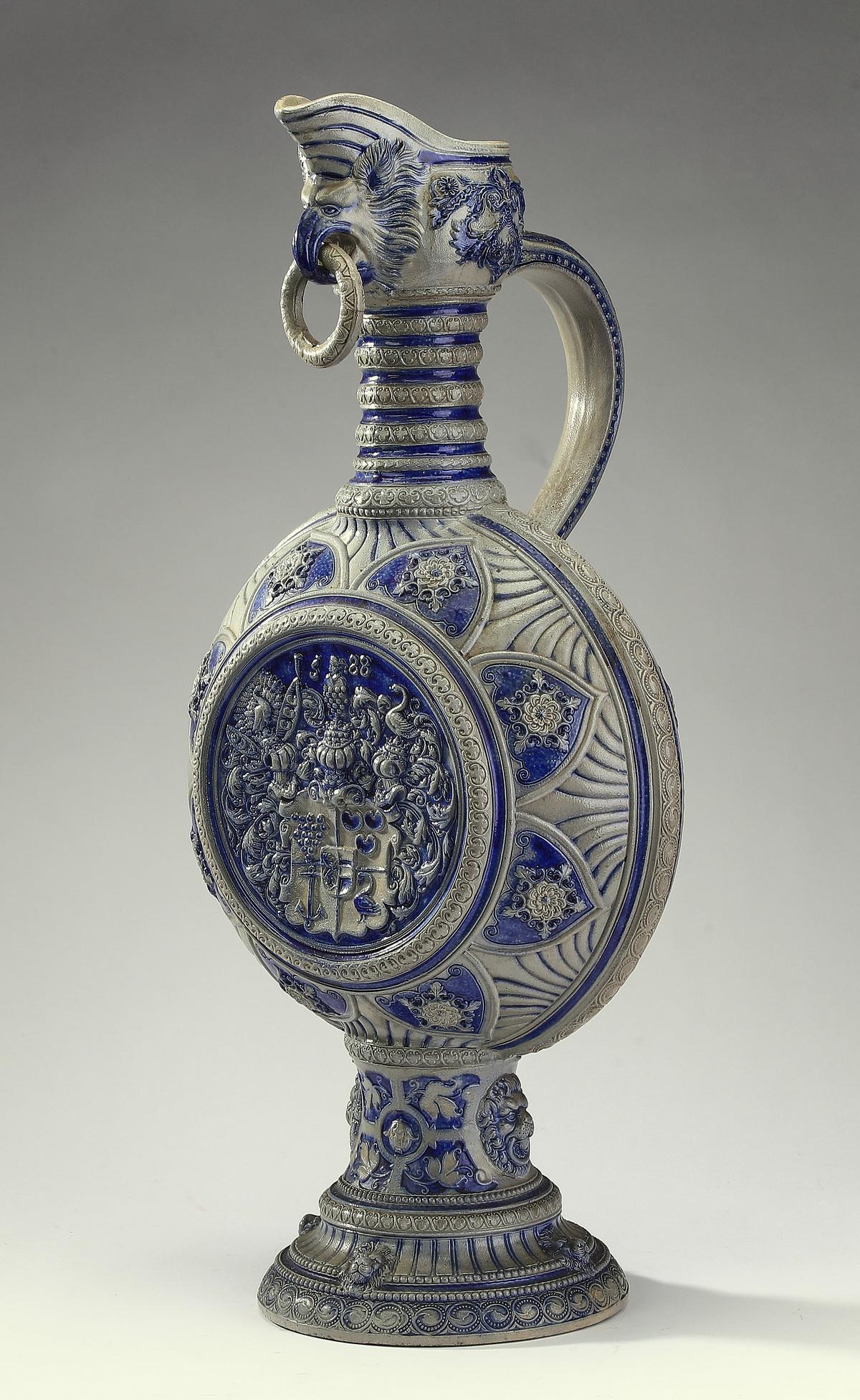 Westerwald style ornamental stoneware ewer, 25"h (1 of 8)