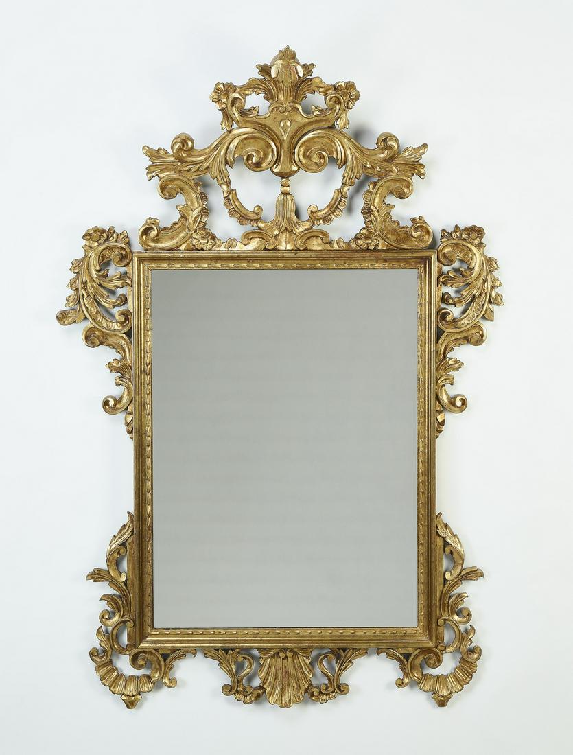 Early 20th c. giltwood Rococo style wall mirror, 62"h (1 of 3)
