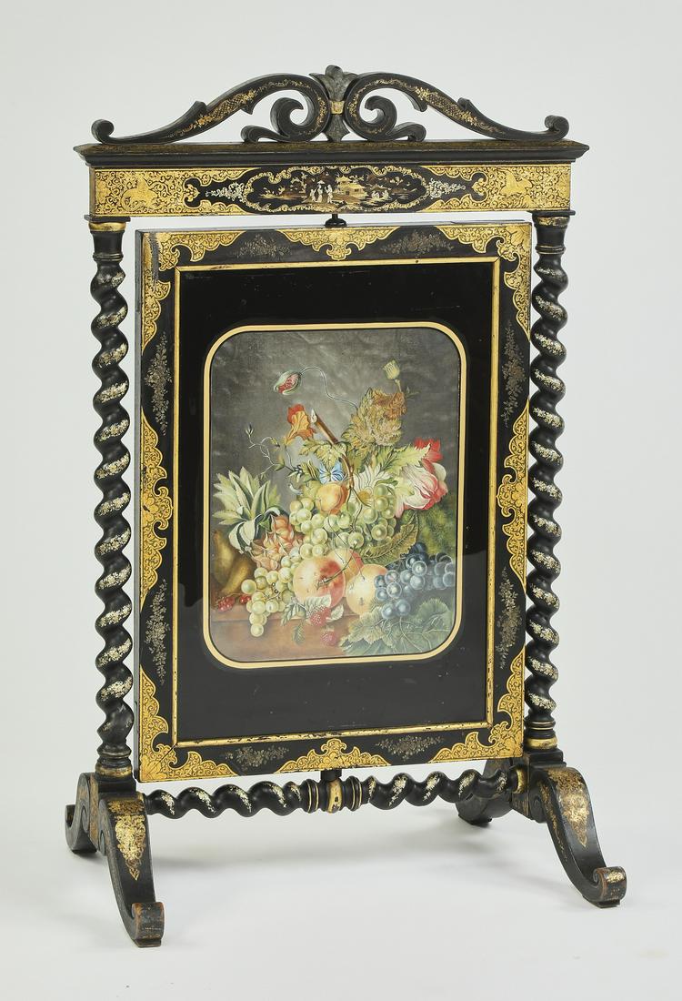 19th c Continental eglomise fireplace screen, 41"h (1 of 4)