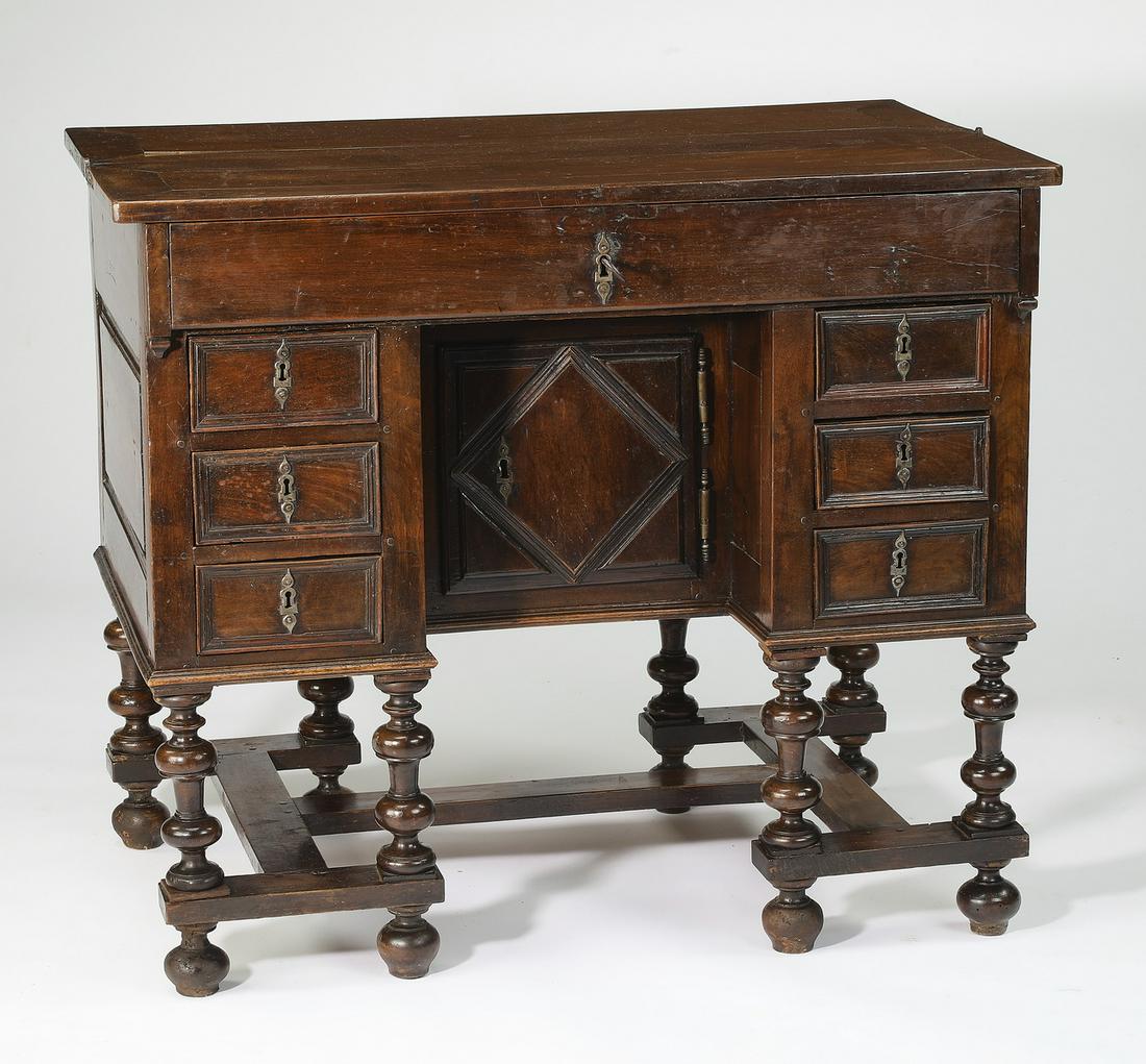 Continental 19th c. turned walnut kneehole desk (1 of 7)