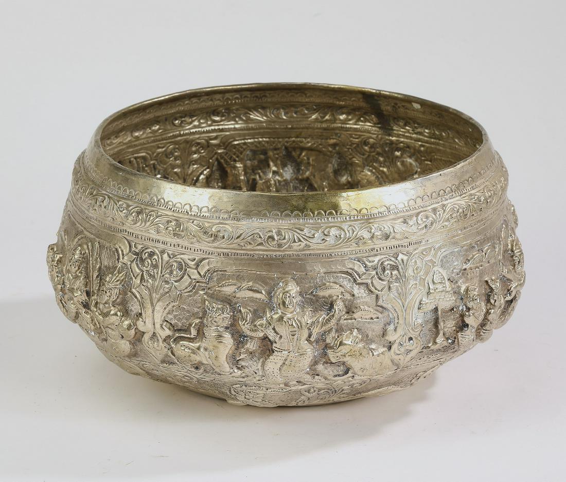 Thai or Burmese repousse silver bowl (1 of 10)
