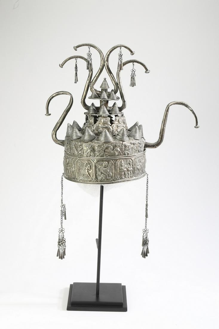 Chinese Miao silver metal ceremonial headdress (1 of 5)