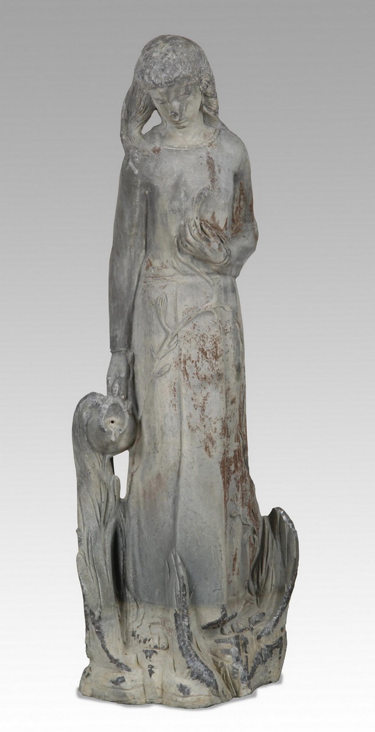 19th c. English cast lead maiden sculpture, 51"h (1 of 3)