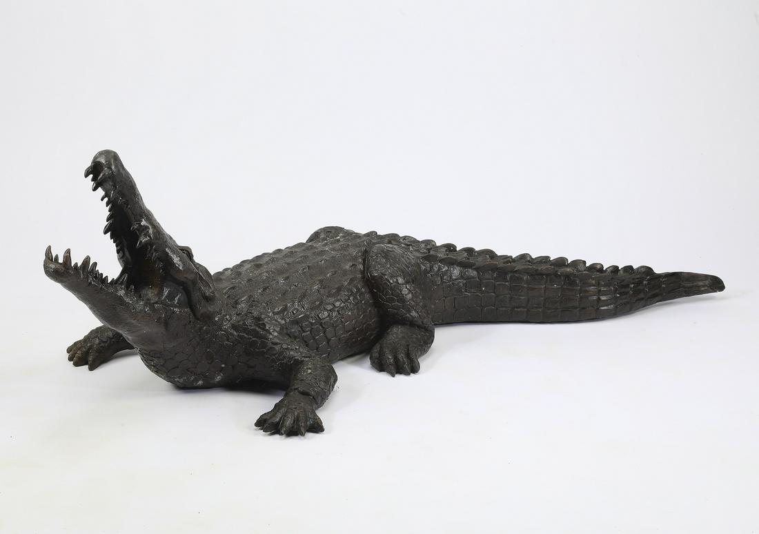Lifesize bronze alligator sculpture, 41"l (1 of 3)