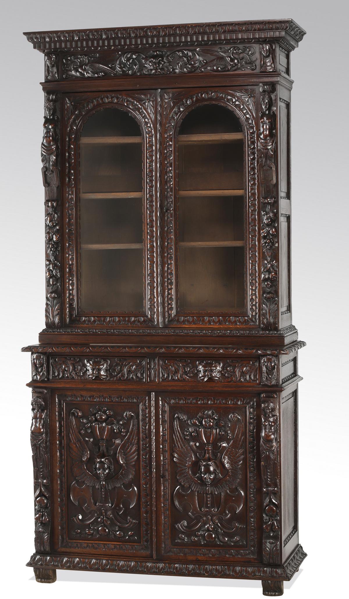 19th c. French carved walnut bibliotheque (1 of 6)
