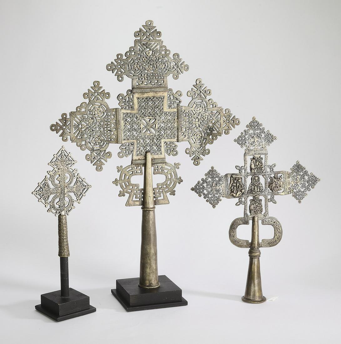 (3) Coptic cross staff finials, largest 26"h (1 of 5)