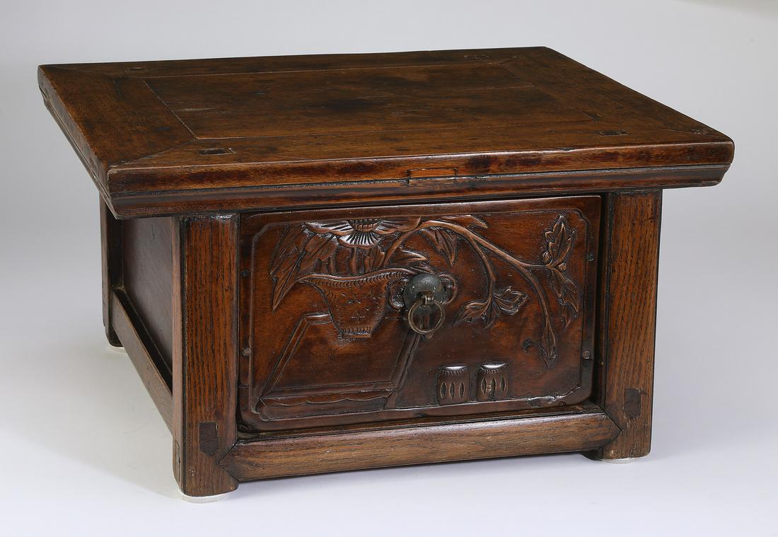 Chinese carved tabletop chest with 'bogu' (1 of 5)