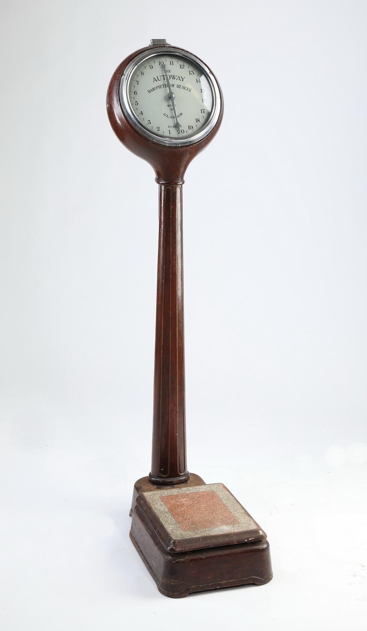Early 20th c. Scottish coin-op porcelain scale, 54"h (1 of 3)