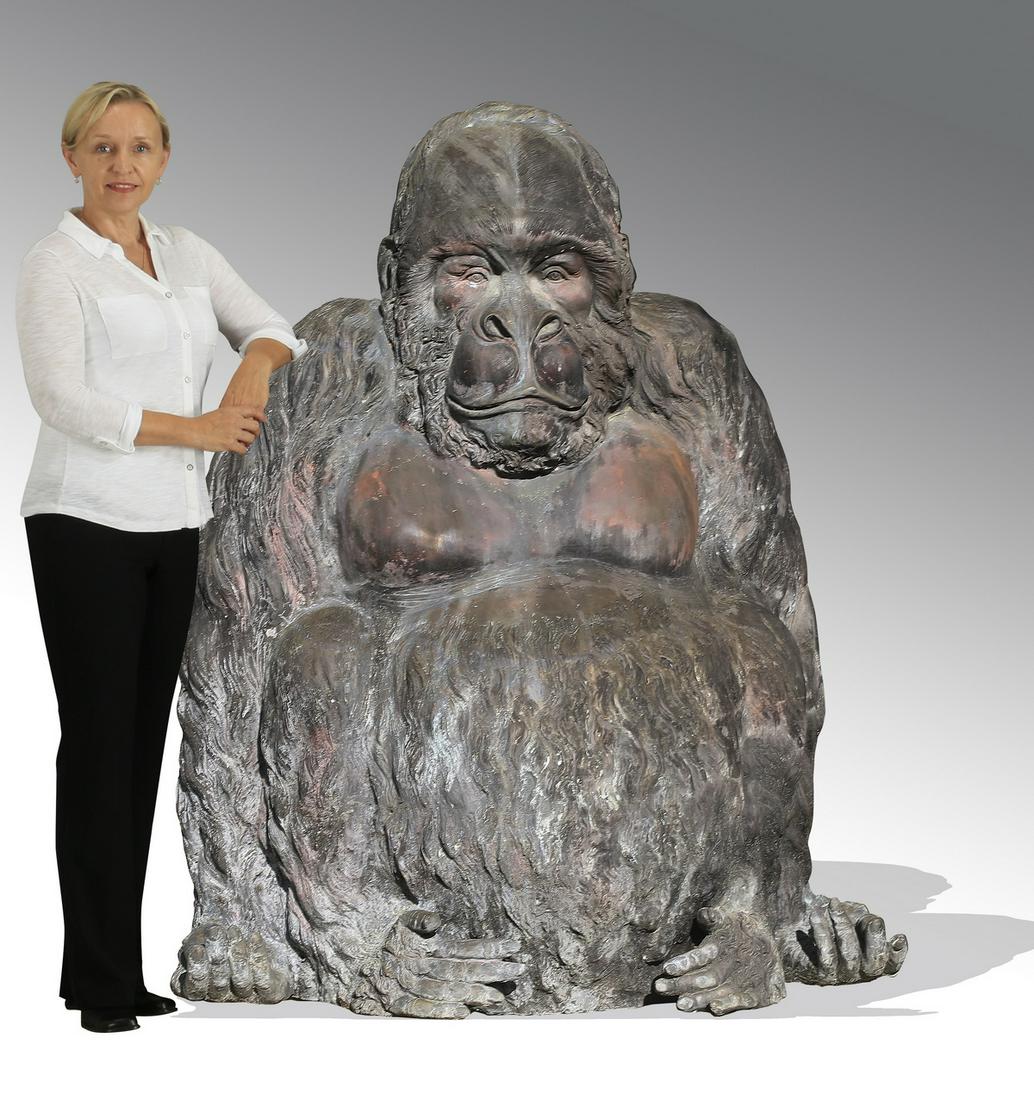 Lifesize bronze sculpture of a seated gorilla (1 of 4)