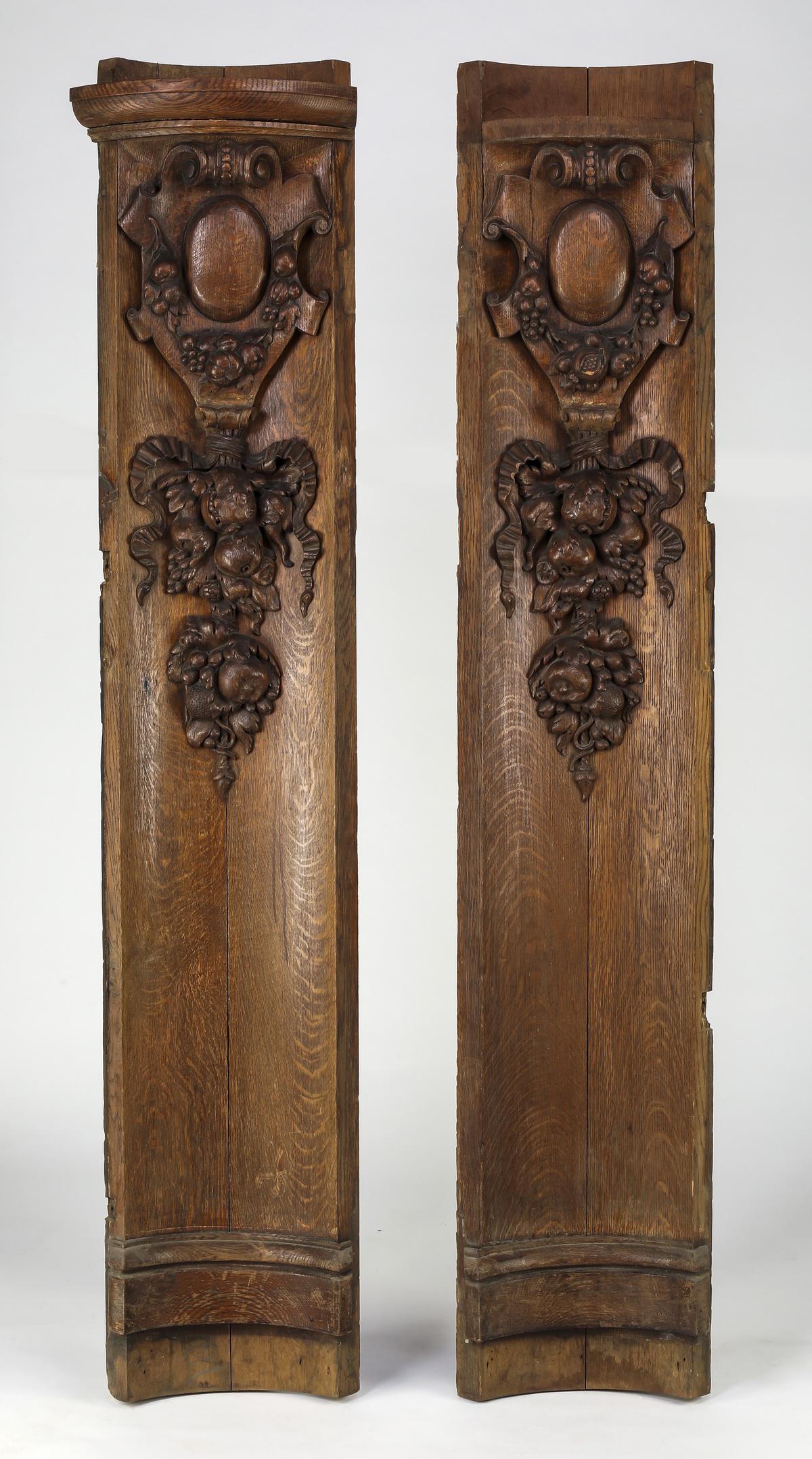 (2) 19th c. carved oak architectural elements, 72"h (1 of 4)