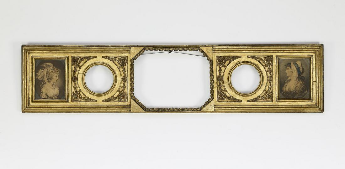 19th c. gilt-decorated wood tryptich frame, 42"l (1 of 4)