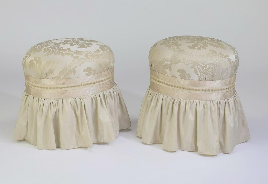 (2) Custom upholstered damask and taffeta stools (1 of 2)