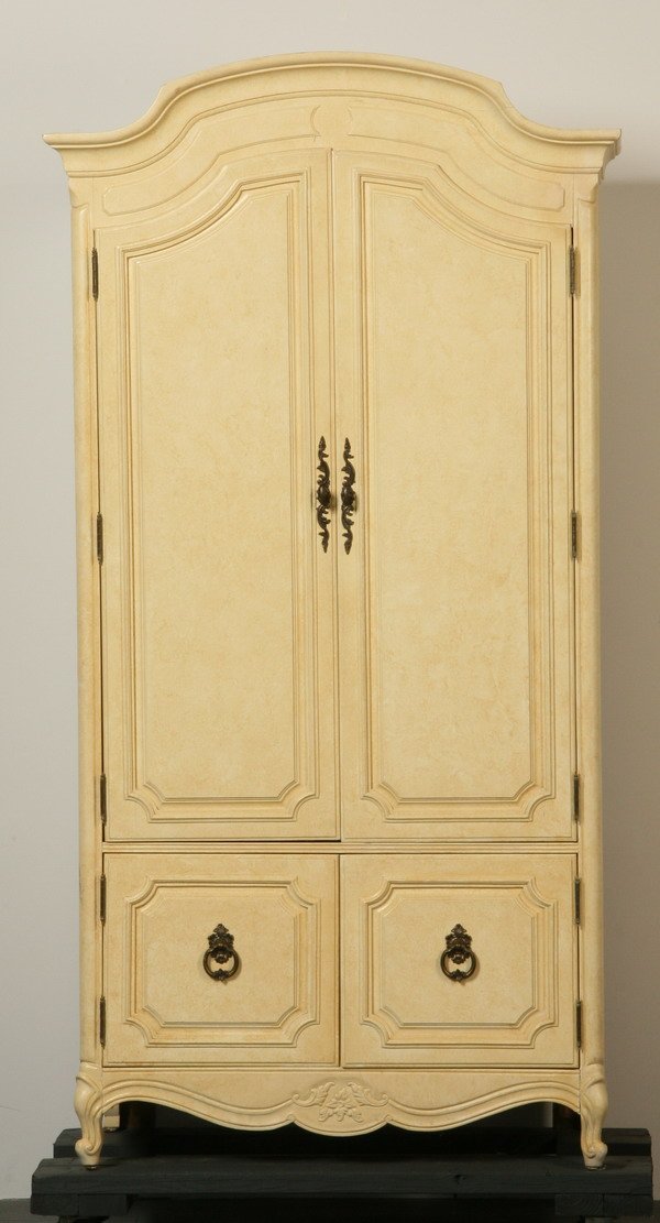 French Provincial-style armoire: French Provincial-style armoire in a cream finish with interior drawers, by Thomasville Furniture, 81"h x 30"w x 18"d.