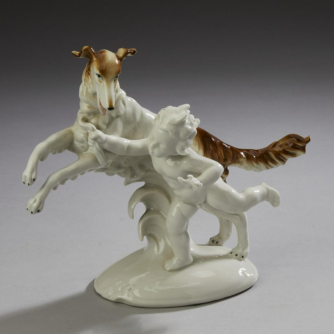 German porcelain figure, Putto and Borzoi (1 of 4)