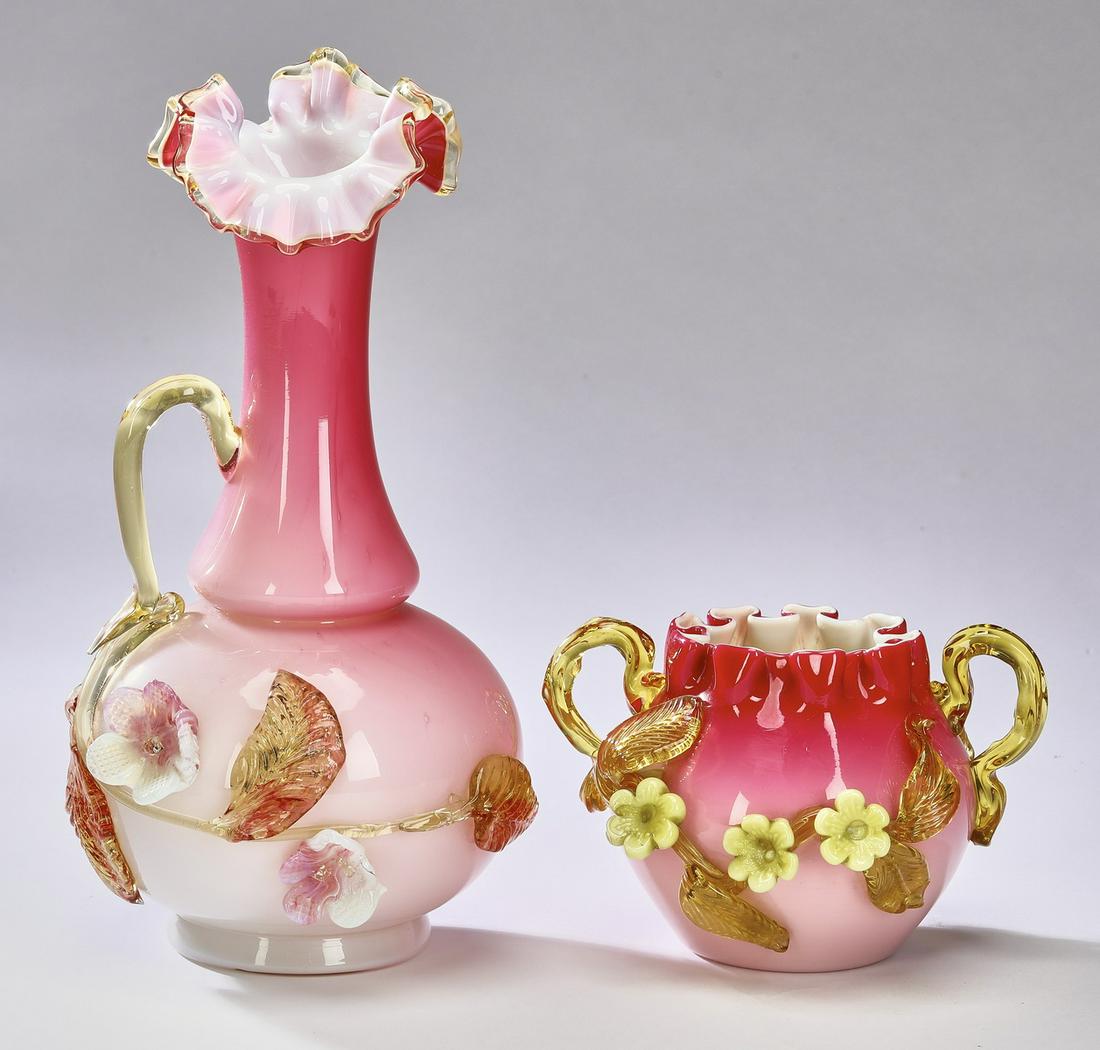 (2) Stevens & Williams peachblow table articles (1 of 3)