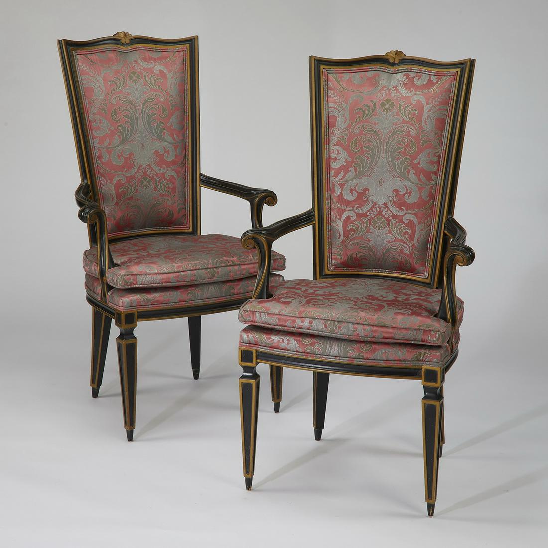 (2) Hollywood Regency silk upholstered armchairs (1 of 3)