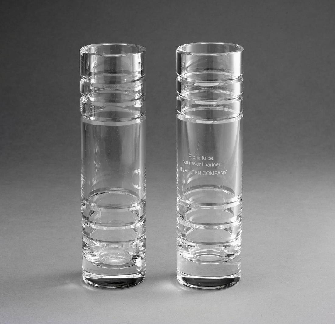 (2) Tiffany crystal cylinder vases, maker marked (1 of 2)