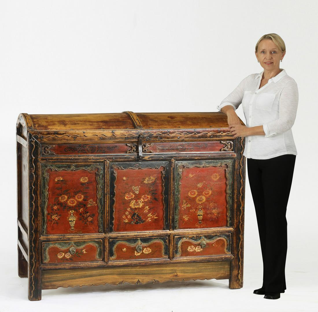 Oversized Tibetan paint decorated wooden trunk (1 of 8)