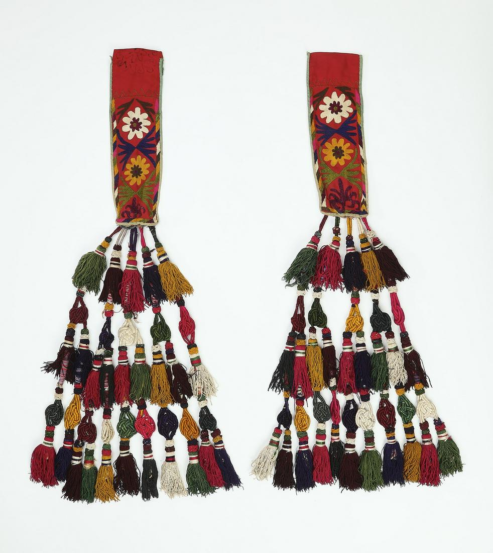 (2) Uzbek hand worked yurt ornaments, 34"l (1 of 6)