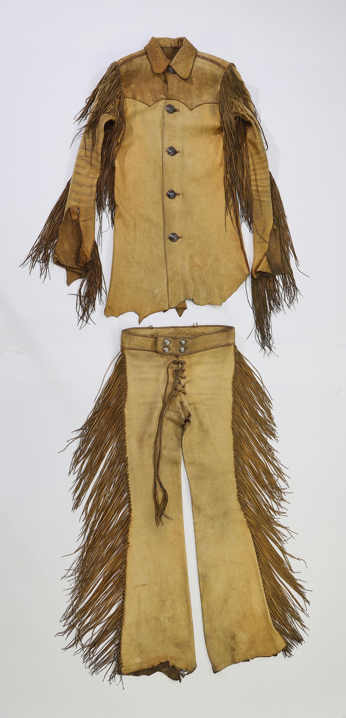 Buckskin ensemble w/ silver coin buttons (1 of 6)