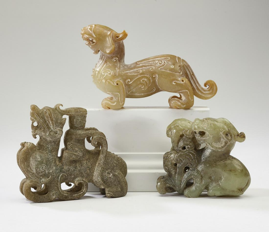 (3) Chinese carved jade Ming style dragons (1 of 4)