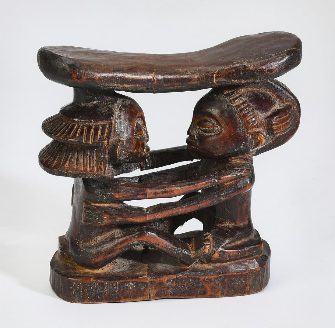 Hand carved wood headrest, Luba-Shankadi peoples (1 of 3)