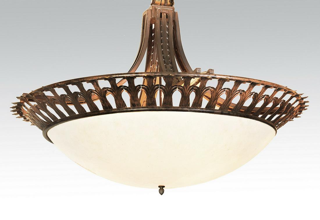 Patinated metal and faux alabaster hanging light (1 of 1)