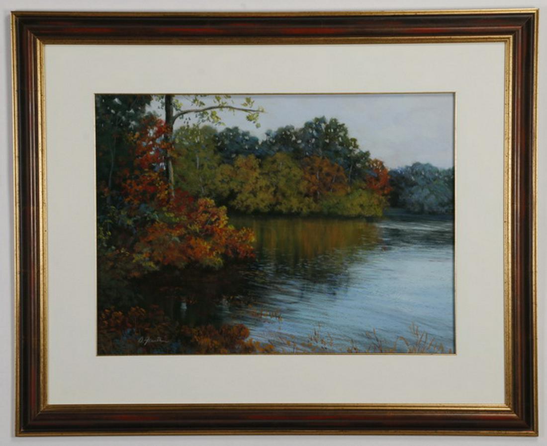 Barbara Fountain signed, pastel riverscape, 53"w (1 of 3)