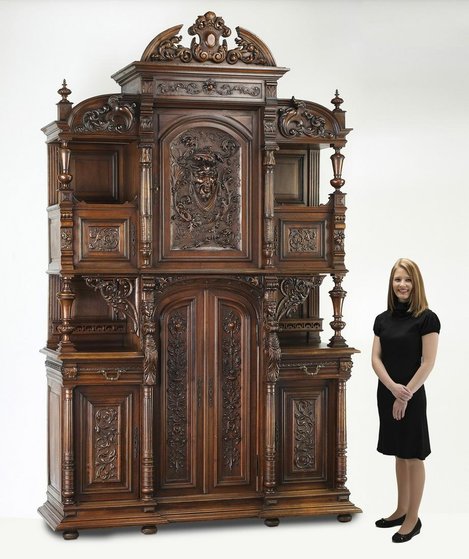 Monumental 19th c. French carved walnut buffet (1 of 9)
