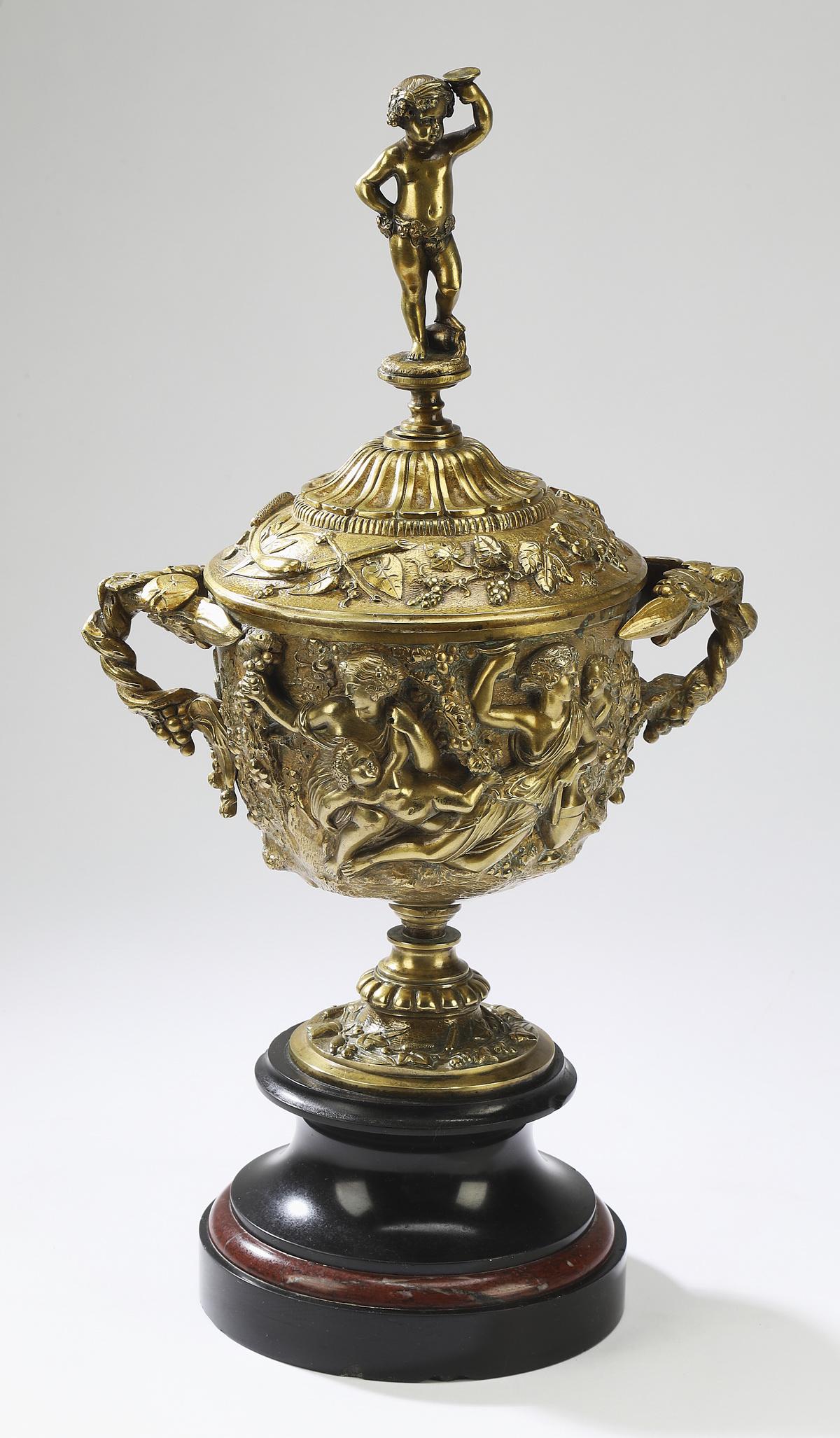 Neoclassical style gilt bronze covered urn, 19"h (1 of 4)
