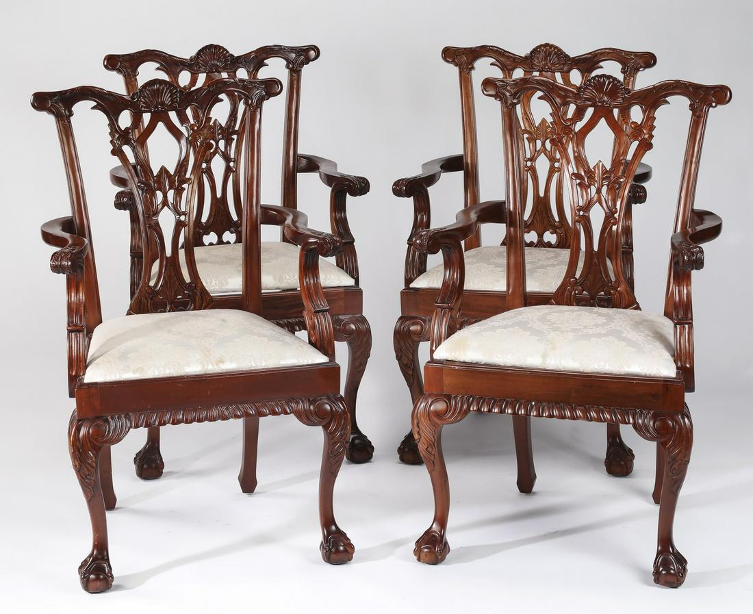 (4) Chippendale style mahogany armchairs (1 of 4)
