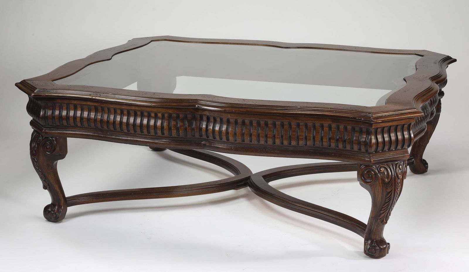 Carved mahogany glass top coffee table (1 of 2)