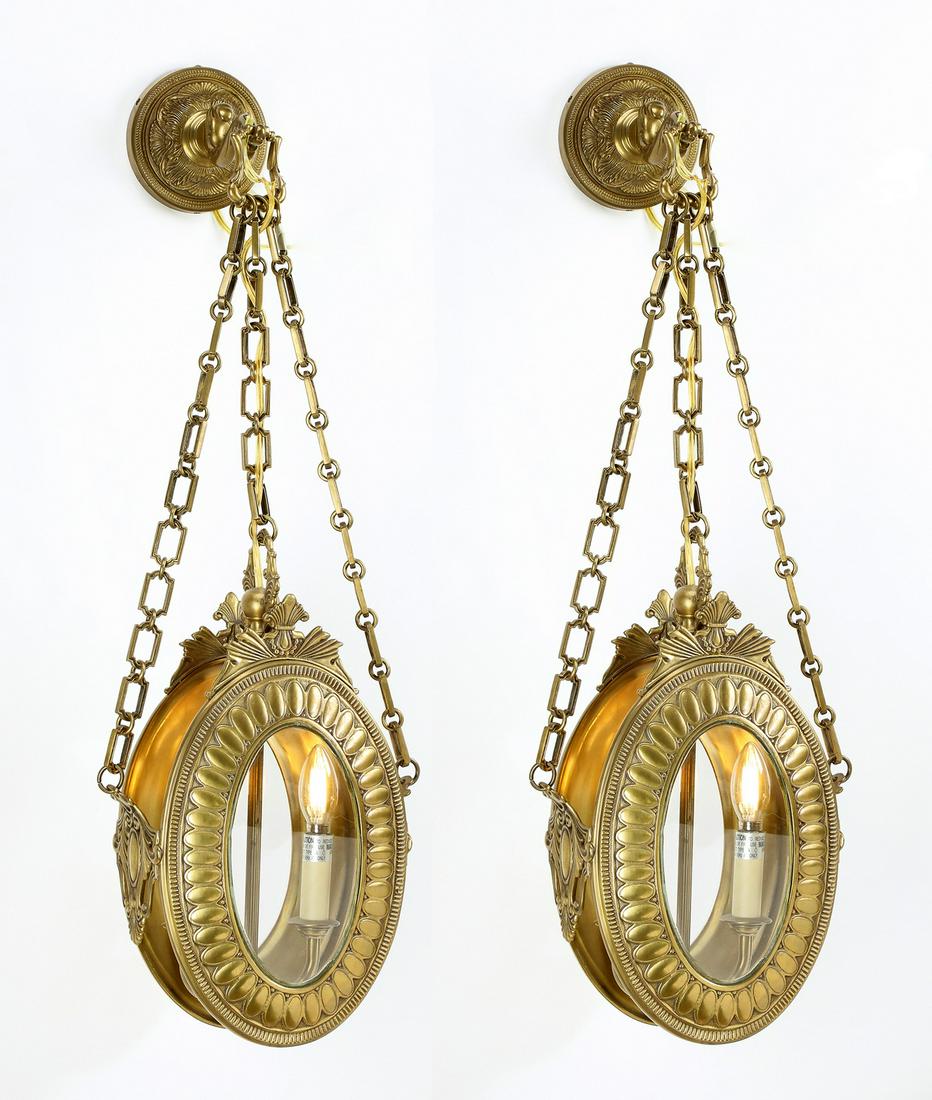 (2) Bronze hanging wall sconces, 33"h (1 of 3)