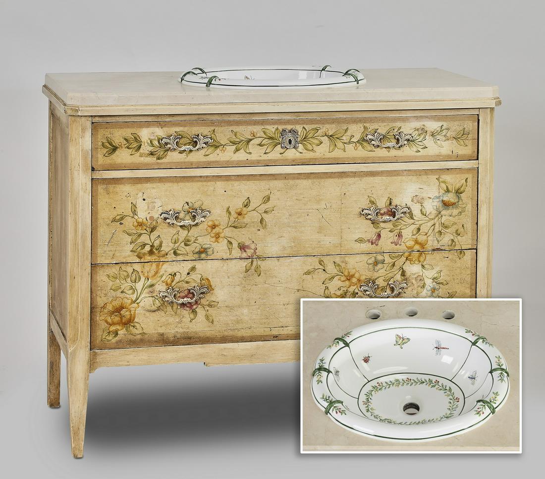 Custom vanity with hand painted porcelain sink (1 of 4)