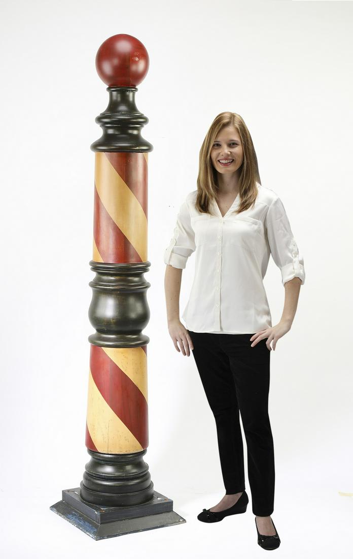 American paint-decorated wooden barber shop pole (1 of 3)