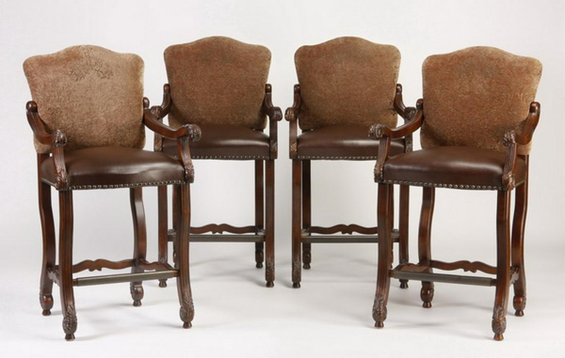 Set of (4) carved mahogany barstools (1 of 3)