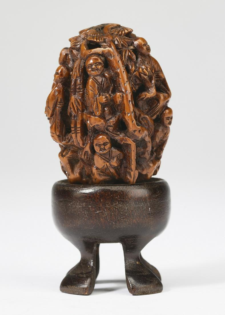 Chinese carved walnut shell w/ 18 louhan, 1.25"h (1 of 7)