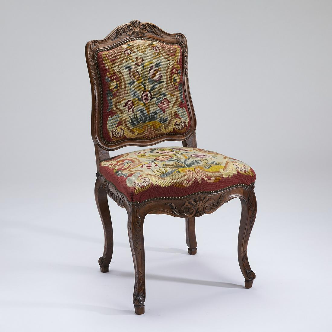 19th c. French oak side chair in needlepoint (1 of 3)