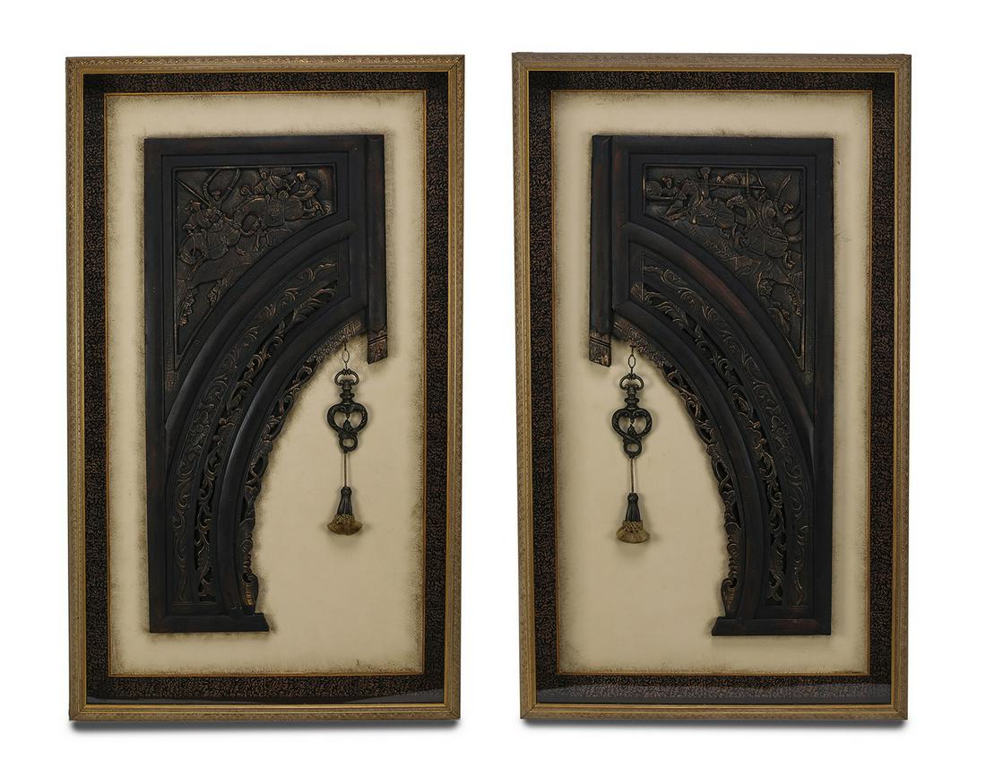 (2) Chinese architectural brackets, in frames, 53"h (1 of 7)