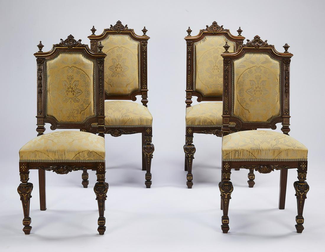 (4) 19th c. parcel gilt walnut side chairs in silk (1 of 3)
