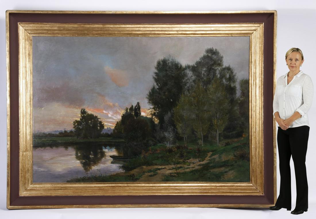 Monumental 19th c. French O/c river landscape (1 of 4)