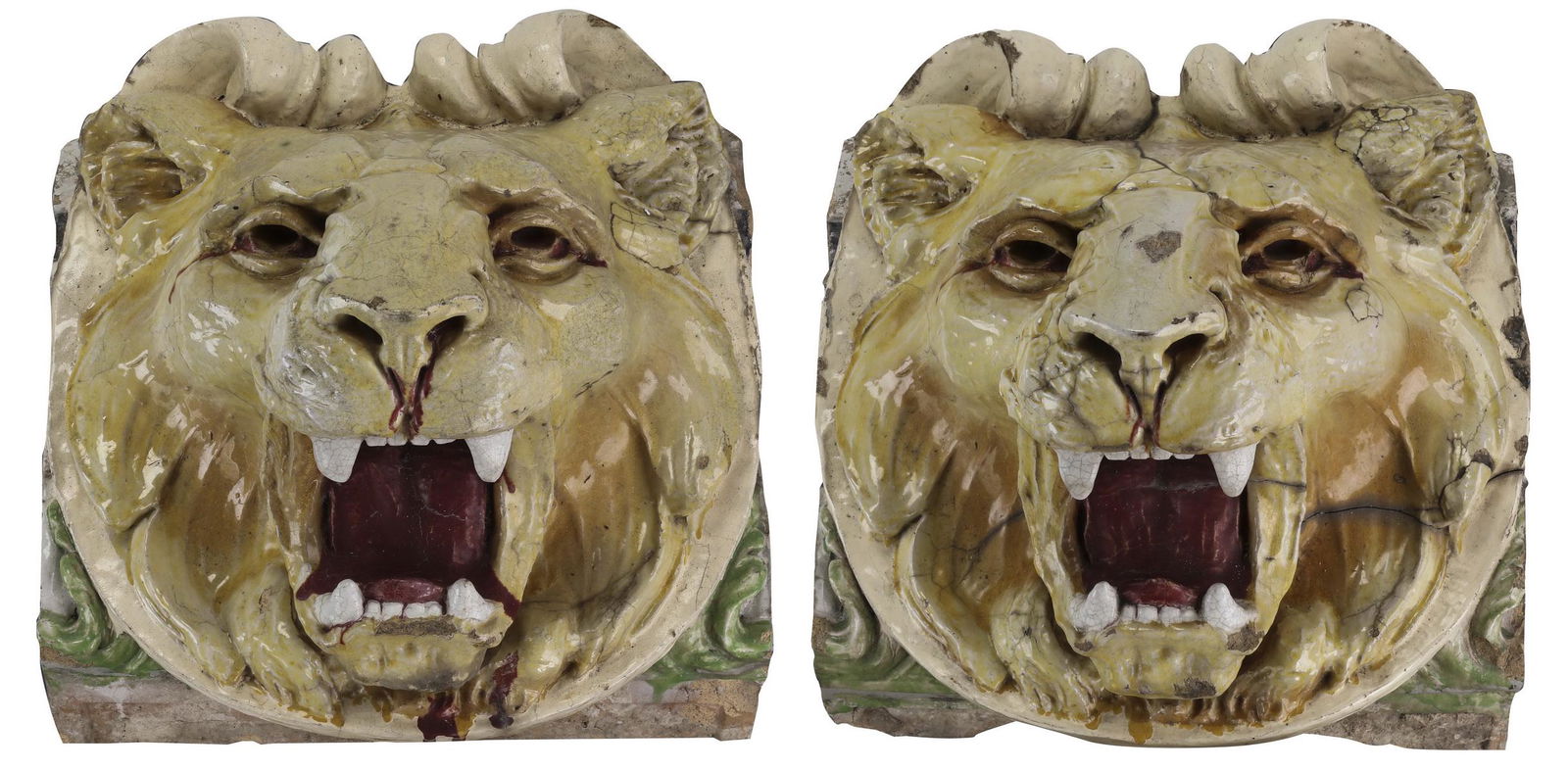 (2) 19th c. glazed American terracotta lion masks (1 of 3)