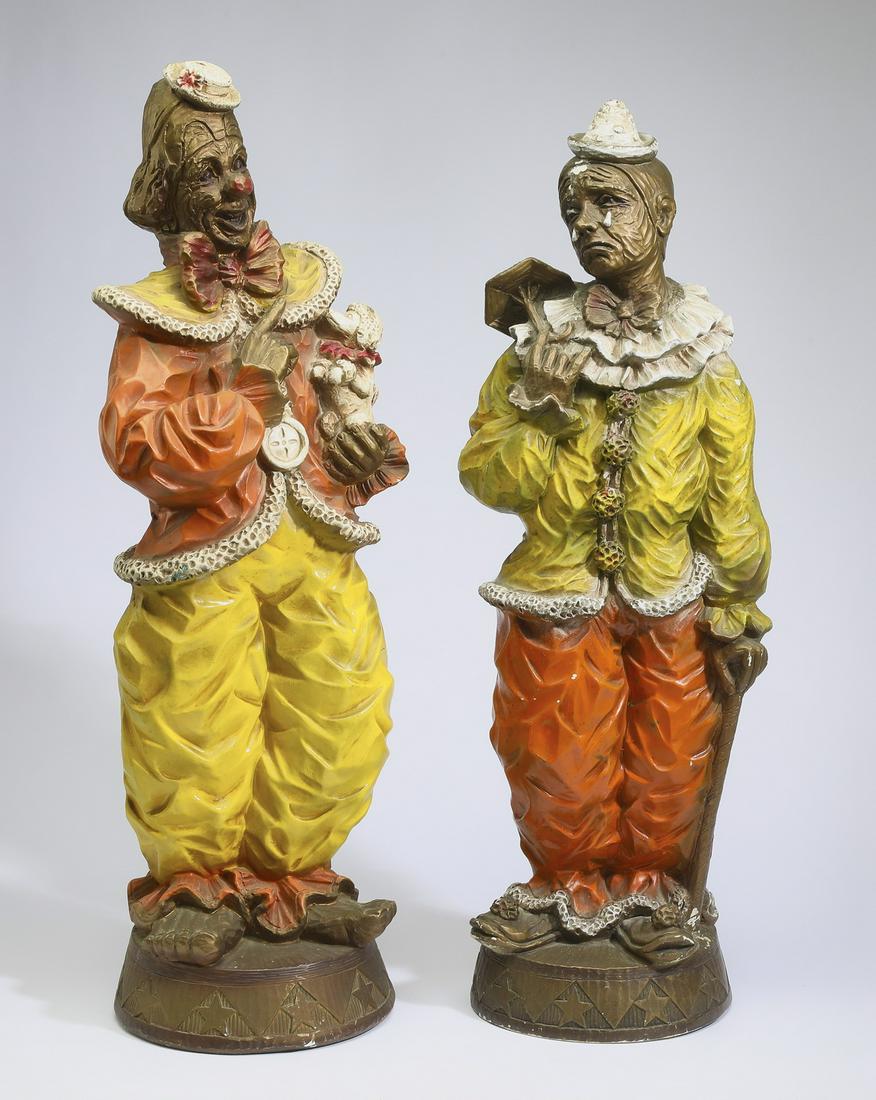 (2) Vintage terracotta clown sculptures, 25"h (1 of 3)
