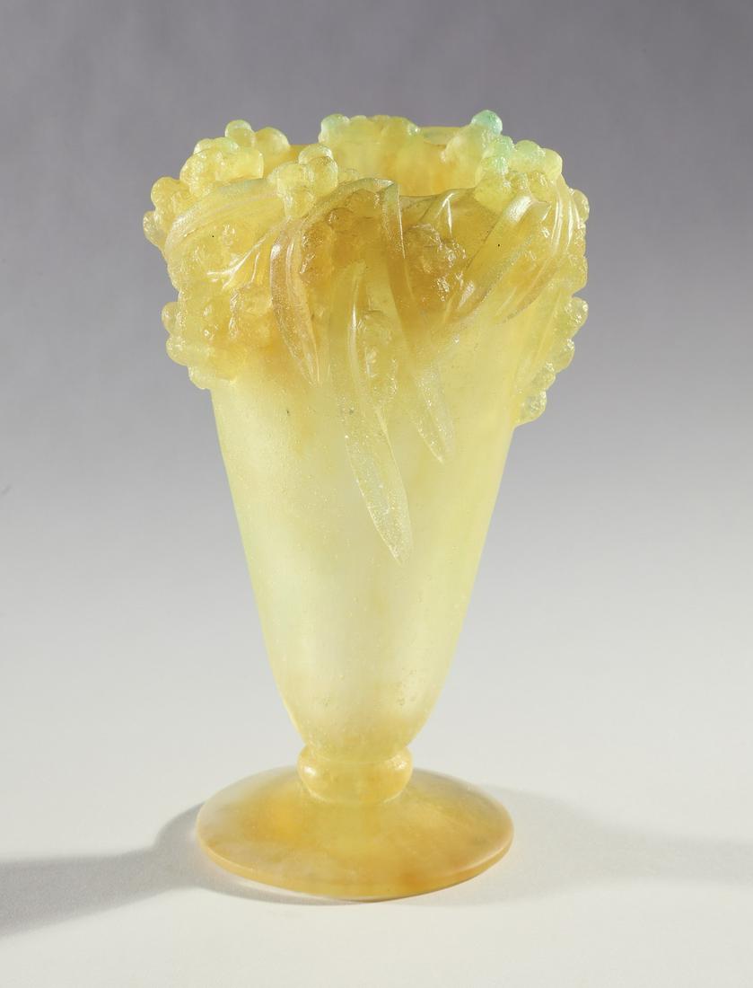 Signed Daum France pate de verre Mimosa vase (1 of 4)