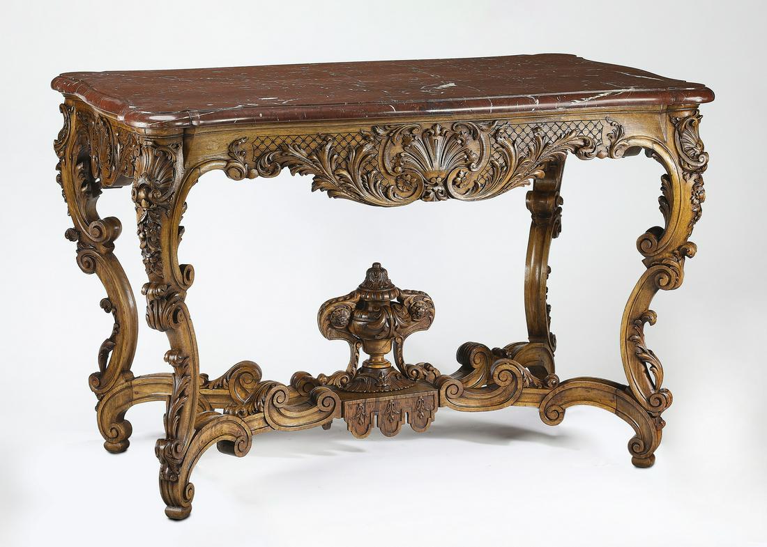 19th c. French Louis XV style marble top center table (1 of 4)