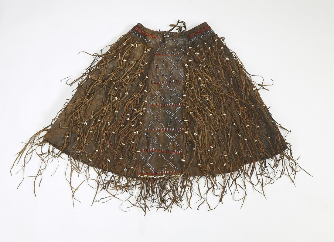 African tanned leather fringed and beaded skirt (1 of 6)